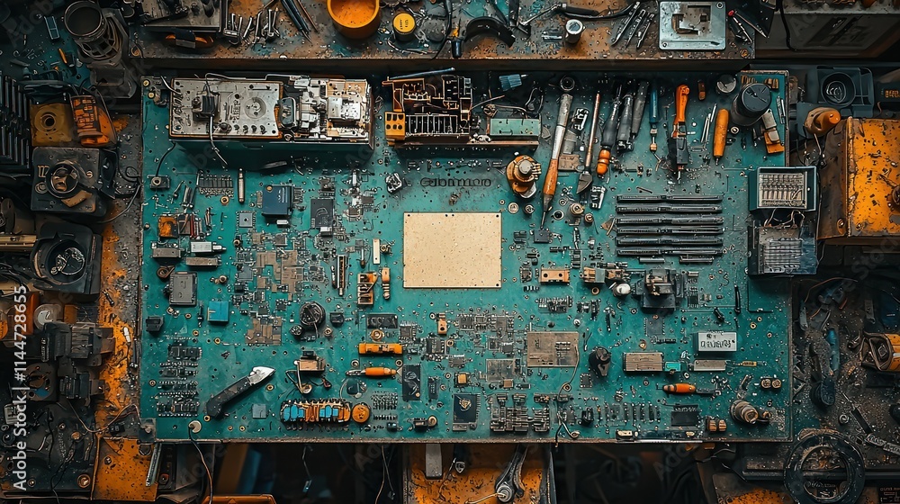 Poster detailed view of a circuit board with various components.