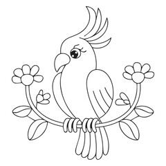 Cockatoo in fantasy flowers. Animals. Hand drawn doodle. Ethnic patterned illustration. African, indian, totem tatoo design. Sketch for avatar, tattoo, poster,