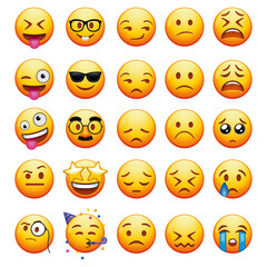 A collection of various emojis showcasing a range of emotions from happiness to sadness, ideal for digital communication.