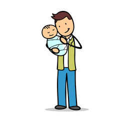 Fürsorglicher Vater hält neugeborenes Baby im Arm
