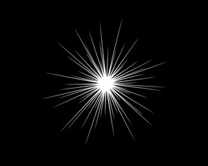 Fototapeta premium Black and white starburst illustration with thin, pointed radial lines radiating outward against a dark background for a striking contrast and bold visual impact