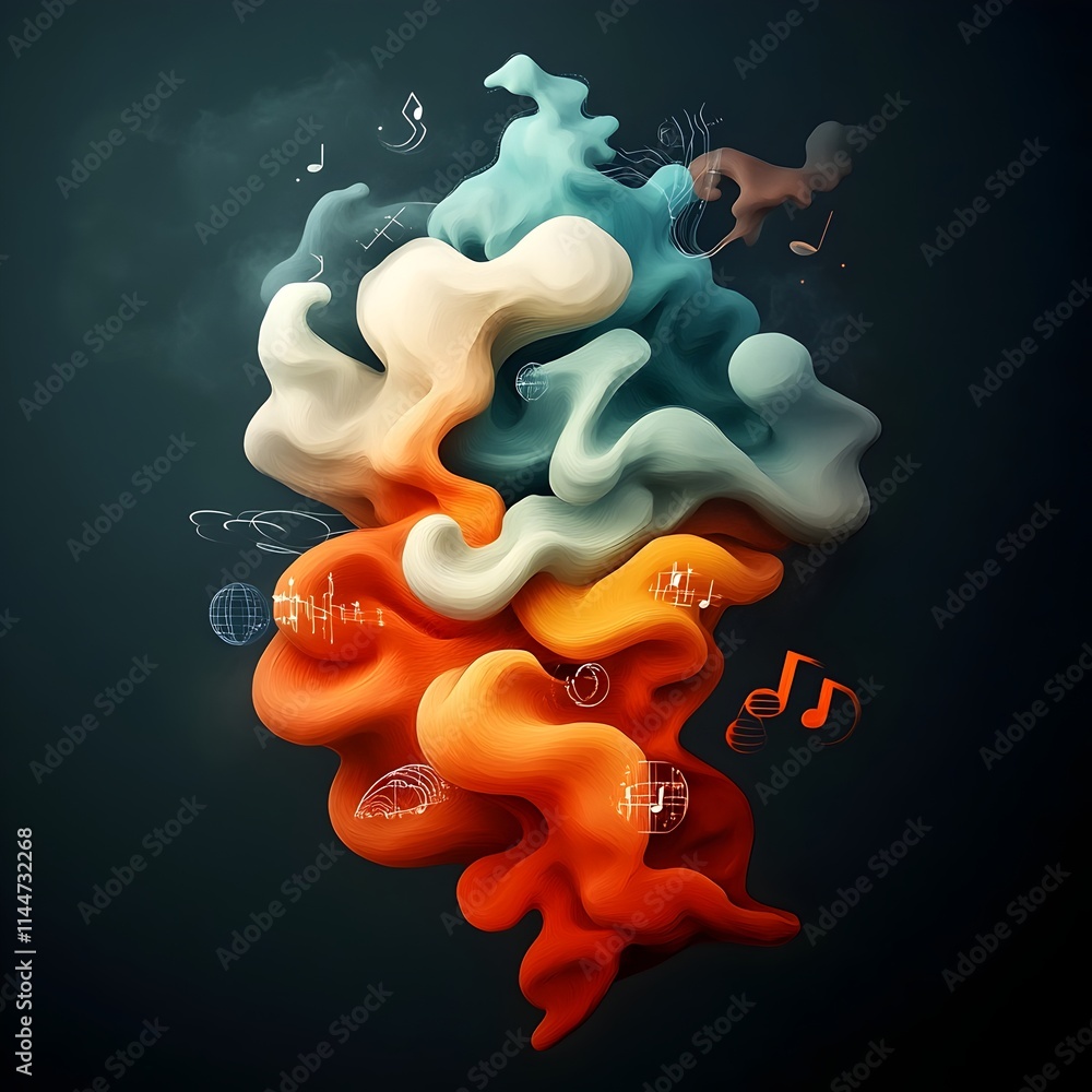 Poster visually captivating abstract composition showcasing the popularity and diversity of various musical