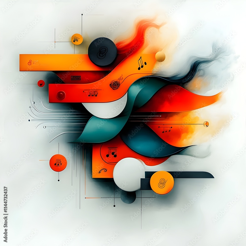 Poster vibrant and harmonious digital painting showcasing an abstract composition of overlapping waveforms 