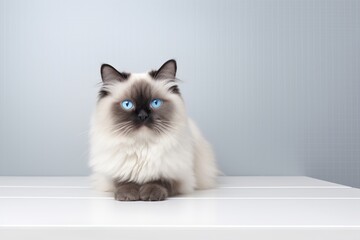 Portrait of a funny ragdoll cat over modern minimalist interior