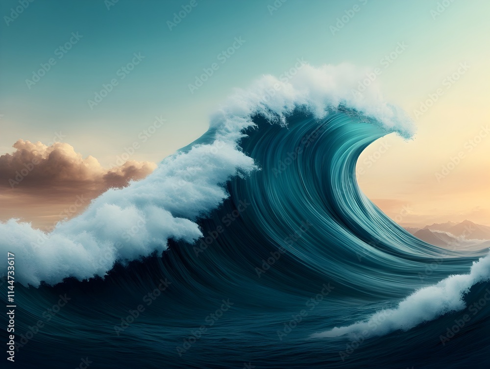 Poster mesmerizing ocean waves with deep blue swells foaming crests and rhythmic patterns of dynamic moveme