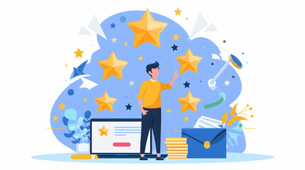 Person Reaching for Stars in Creative Business Illustration