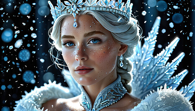 Digital Portrait: Woman in Ice Crown and Gown