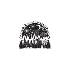 new year Black Silhouette Vector