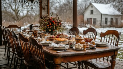 Rustic dining table set for an outdoor feast