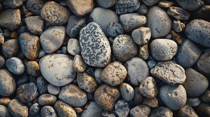 Close-up of smooth river stones in natural earthy tones