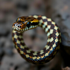 Fototapeta premium Boiga multo maculata snake closeup on natural background