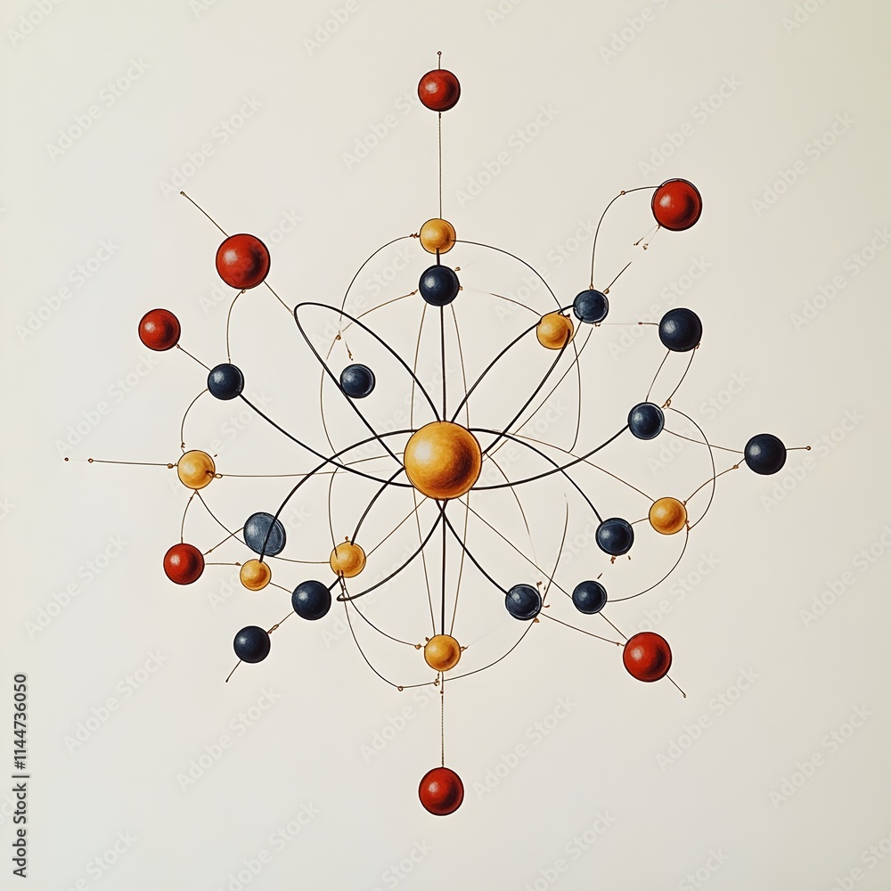 Poster highly detailed and technically precise schematic diagram of a technetium atom showcasing the intric