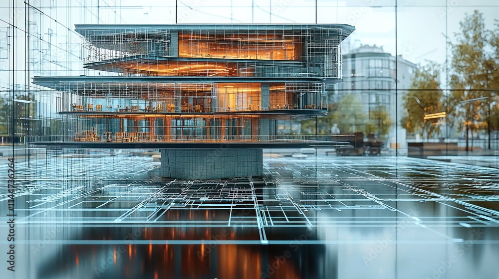 Poster modern architectural design with layered structure.
