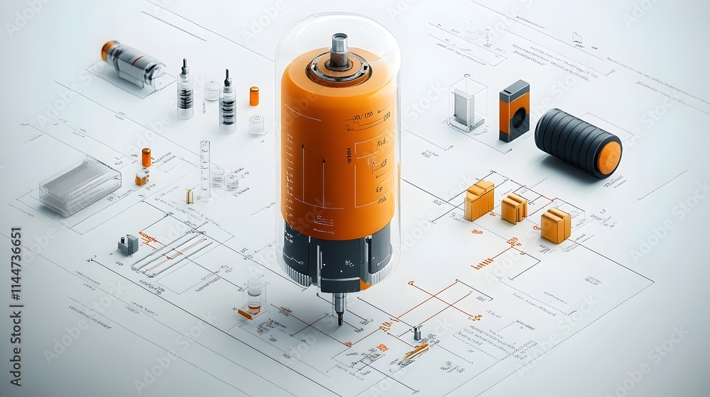 Poster highly precise and detailed technical engineering schematic diagram illustrating the frequency respo