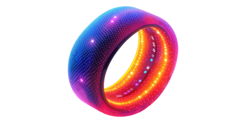 Futuristic digital ring with vibrant lights isolated on transparent background