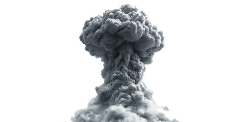 Large gray mushroom cloud explosion isolated on transparent background