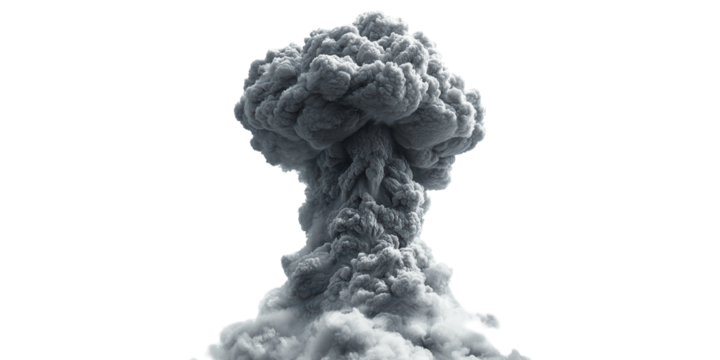 Large gray mushroom cloud explosion isolated on transparent background
