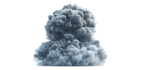 Dense gray smoke cloud isolated on transparent background