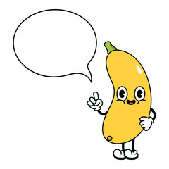Cute funny Yellow vegetable marrow with an inscription character.Vector hand drawn traditional cartoon vintage,retro, kawaii character. Isolated white background. Yellow vegetable marrow