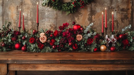 Elegant holiday table centerpiece with flowers and candles
