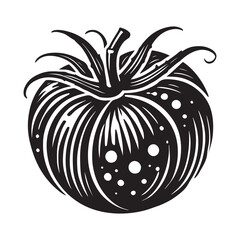 Tomato Silhouette Vector Illustration, Solid White Background.
