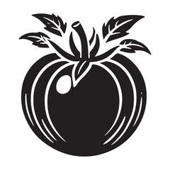Tomato Silhouette Vector Illustration, Solid White Background.