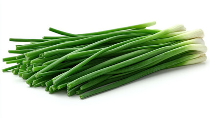 Fresh green onions displayed on a clean white background, perfect for various culinary uses. Ideal for salads, garnishes, and healthy dishes