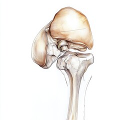 A side view of a kneecap, highlighting its shape and structure with gentle shading on a white background 