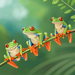 Naklejka premium tree frog on leaf