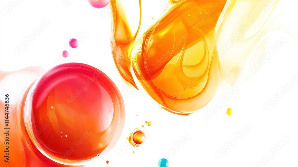 Poster vibrant abstract swirls and bubbles with vivid colors of orange and red flowing gracefully against a