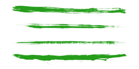 Set of green strokes of paint isolated on a transparent background