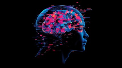 Obraz premium Futuristic Digital Brain: Exploring AI, Technology, and Human Intelligence