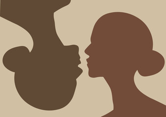 isolated pretty woman face silhouette with brown theme with landscape mode