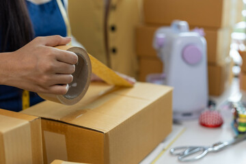 A woman who is running an online clothing business and is also a designer, working on designing...