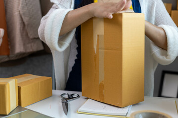 A woman who is running an online clothing business and is also a designer, working on designing...