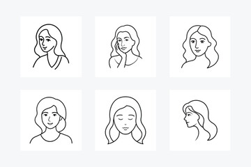 Minimalist Line Art Female Portraits Set – Six Hand-Drawn Illustrations