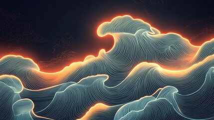 Abstract glowing teal and orange waves pattern.