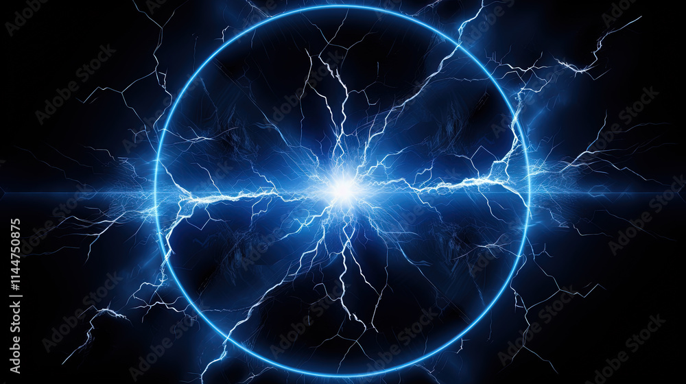 Poster lighting flash in the shape of circle. ring of thunderstorm lightning as a portal