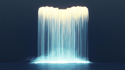 Glowing waterfall cascading down, illuminated base, dark background.