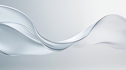 Ethereal waves of translucent silver and soft gray flow gently over a pale blue background, creating a serene and dreamlike atmosphere with delicate, fluid forms.