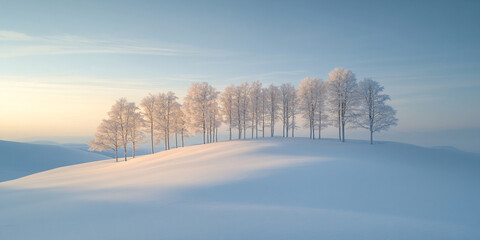 Obraz premium serene winter landscape with snow covered hills and trees
