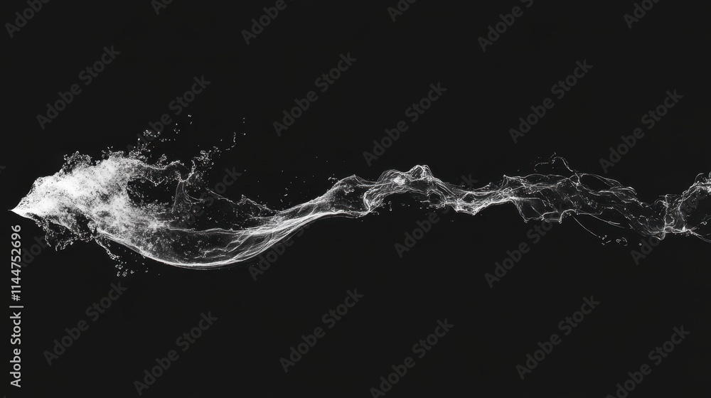 Poster liquid bursts blowing forward, creating mesmerizing arcs of suspended droplets in sharp detail.