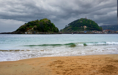 View on Santa Clara island and the Bay of Biscay. San Sebastian, Spain