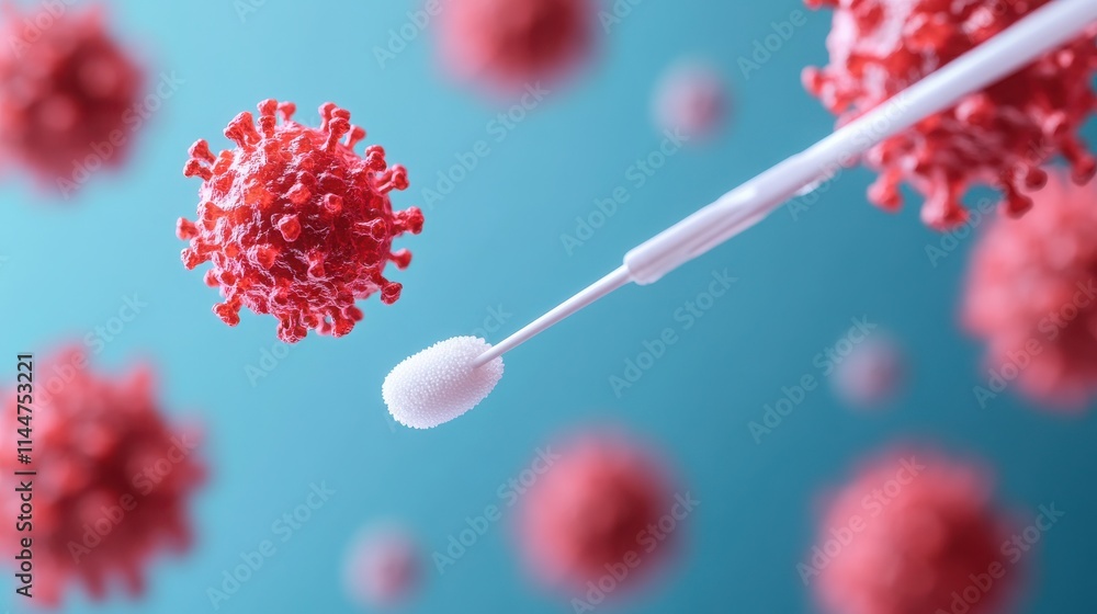 Aufkleber a close-up view of a cotton swab and floating virus particles, representing virus testing and infect