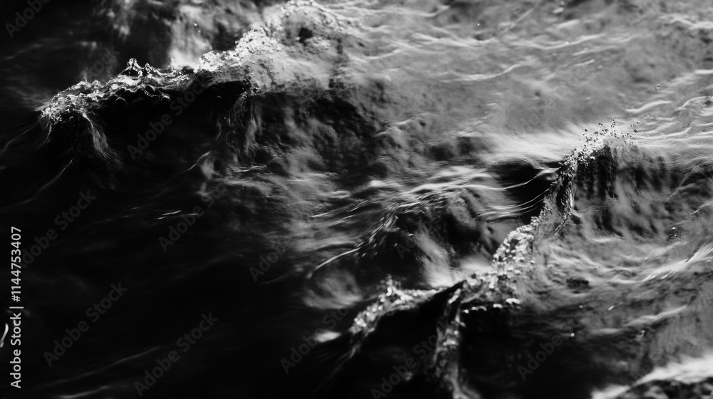 Poster liquid streams blowing forward, dynamic patterns of droplets forming against a softly blurred backgr