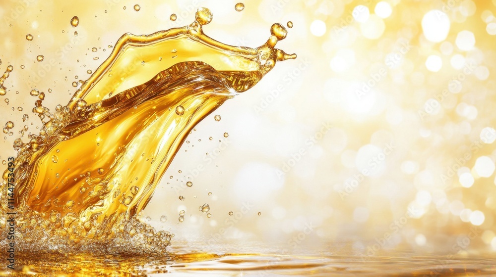Poster liquid streams blowing forward, dynamic patterns of droplets forming against a softly blurred backgr