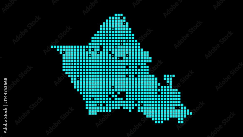 Poster oahu digital map. map of oahu in dotted style. shape of the island filled with rectangles. authentic