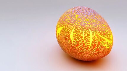 Glowing orange and yellow patterned orb on white background.
