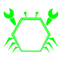 green line hexagon frame and crab