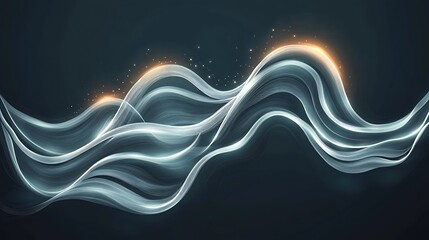 Abstract glowing wave design with light effects on dark background.